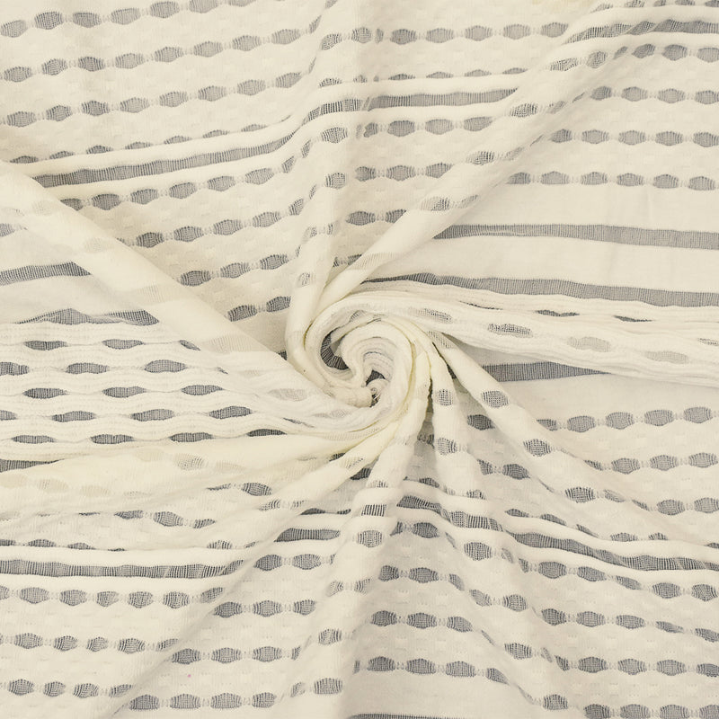 Light Ivory Rayon Blend Stretch Spandex Mesh Striped Crochet Knit Fabric
