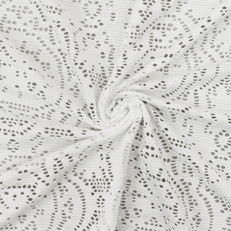 1 5/8 YD PC-Milk White Medallion Floral Stretch Nylon Crochet Knit Fabric