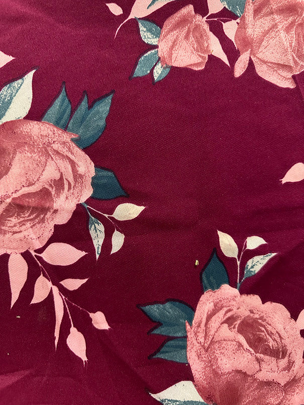 Wine Rose Print Scuba Knit Fabric