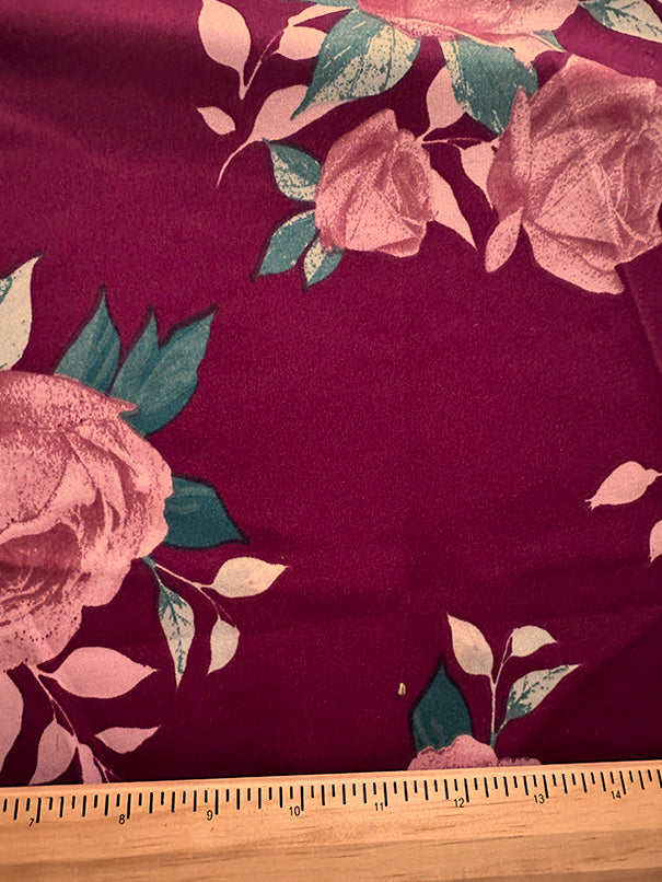 Wine Rose Print Scuba Knit Fabric