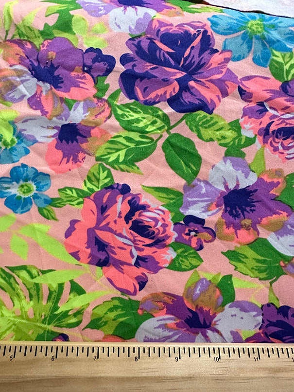 2 YD PC-Light Pink Floral Print Scuba Knit Fabric
