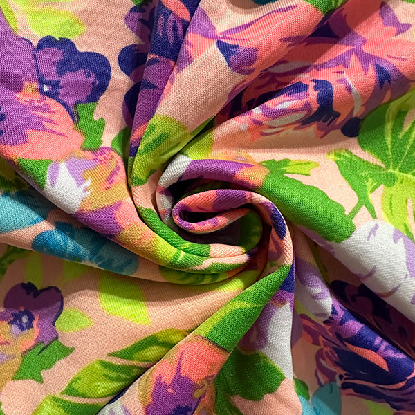 2 YD PC-Light Pink Floral Print Scuba Knit Fabric