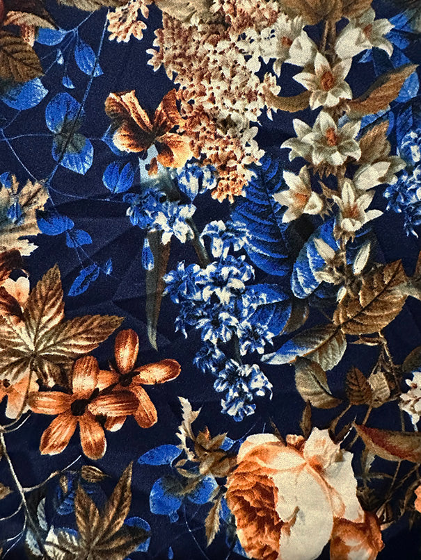 Navy Multi Floral Print Scuba Knit Fabric