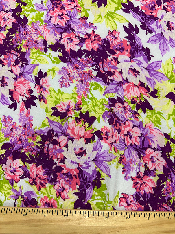 1 1/2 YD PC-Purple Multi Floral Print ITY Jersey Knit Fabric