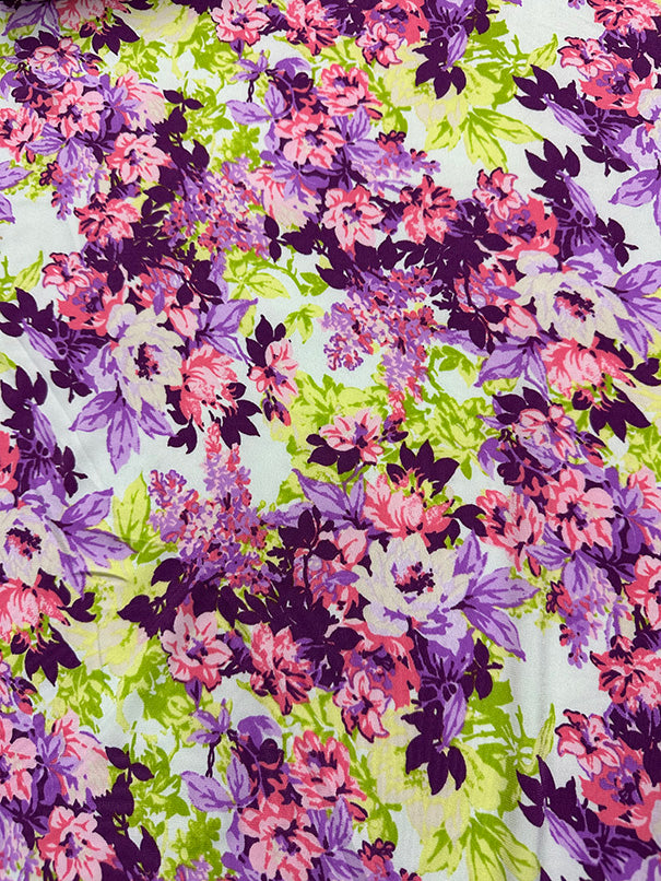 1 1/2 YD PC-Purple Multi Floral Print ITY Jersey Knit Fabric