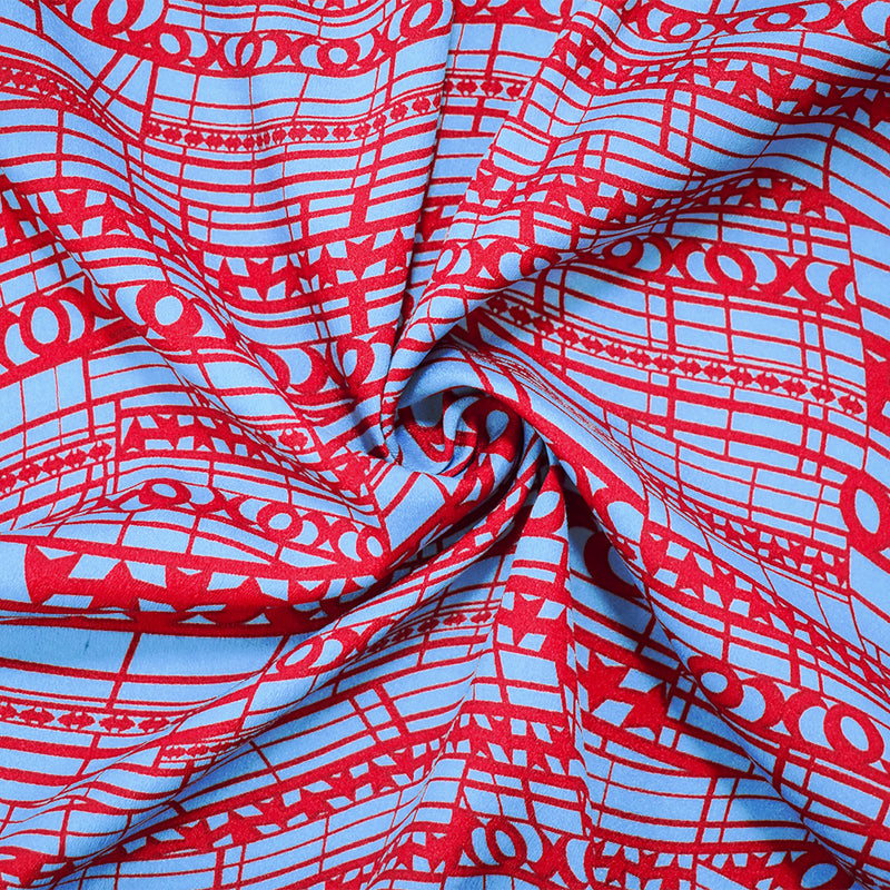 Blue-Red Poly Abstract Pattern Printed Crepe Momie Georgette Woven Fabric