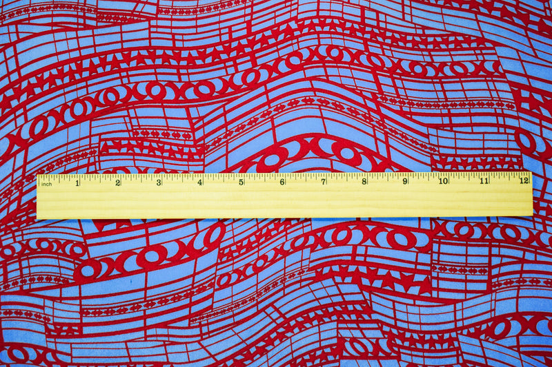 Blue-Red Poly Abstract Pattern Printed Crepe Momie Georgette Woven Fabric