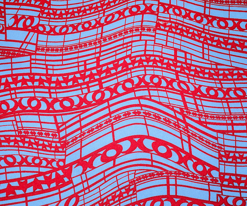 Blue-Red Poly Abstract Pattern Printed Crepe Momie Georgette Woven Fabric