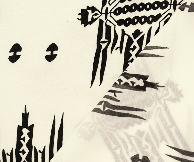 White-Black Poly Poly Abstract Aztec Velvet Flocked Chiffon Woven Fabric