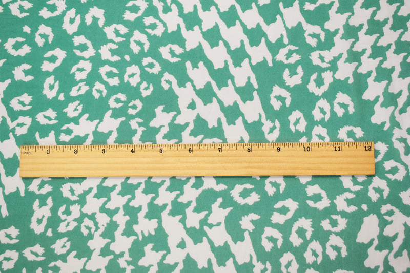 Ash Teal-White Polyester Abstract Cheetah Printed Faille Woven Fabric