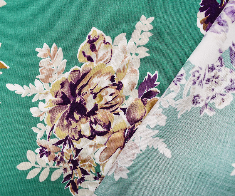 4 YD PC-Ash Green-Brown-Multi Rayon Floral Printed Challis Woven Fabric