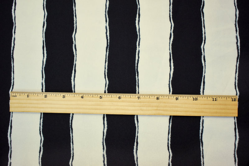 Black-Pearl White Poly Stripe Printed Stretch Crepe Momie Woven Fabric