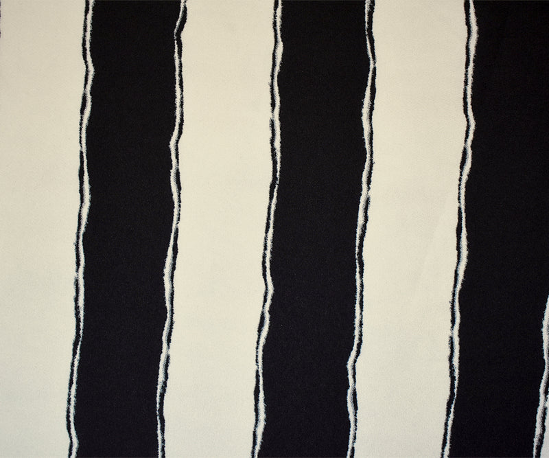 Black-Pearl White Poly Stripe Printed Stretch Crepe Momie Woven Fabric
