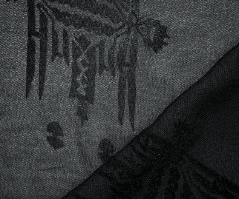 Black Poly Aztec Motif Velvet Flocked Chiffon Woven Fabric