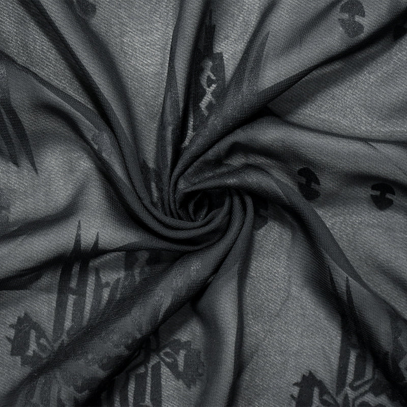 Black Poly Aztec Motif Velvet Flocked Chiffon Woven Fabric