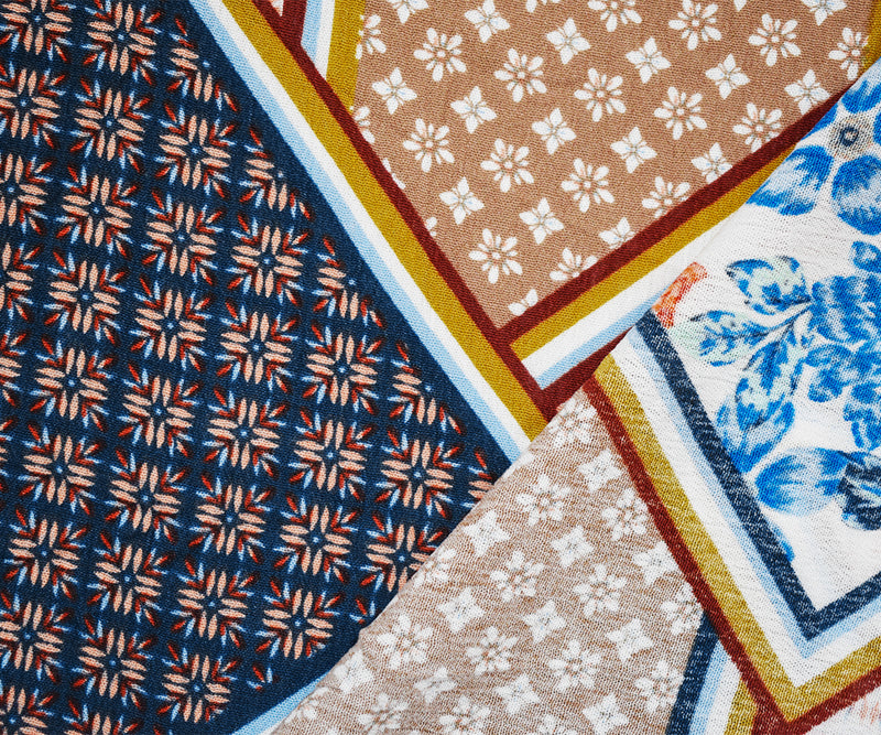 1 YD PC-Orange-Multi Cotton Multi Panel Pattern Printed Crinkled Gauze Woven Fabric