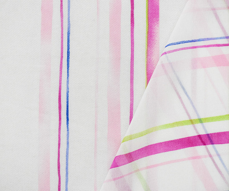 Pink-White-Multi Poly Stripe Printed Chiffon Woven Fabric
