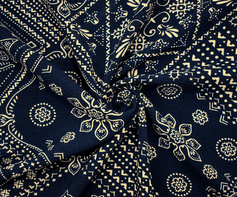 Deep Navy Blue-Multi Poly Bandana Printed Pebble Crepe Woven Fabric