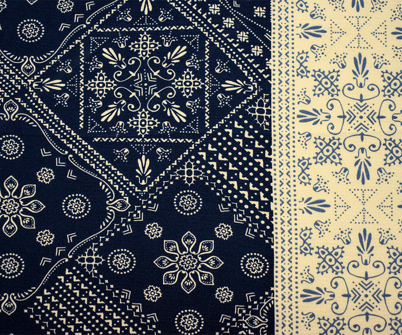 Deep Navy Blue-Multi Poly Bandana Printed Pebble Crepe Woven Fabric