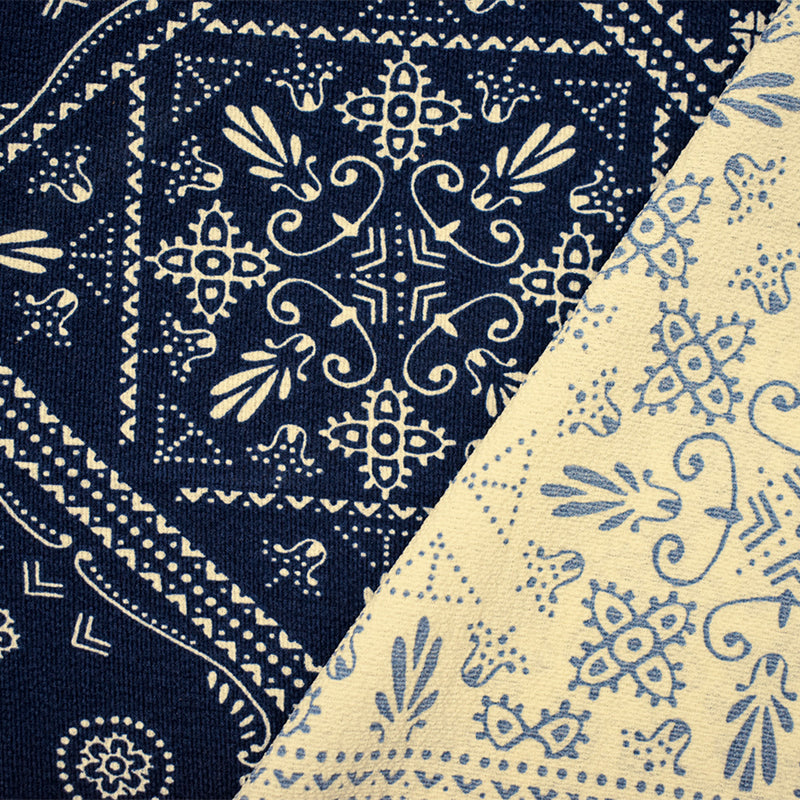 Deep Navy Blue-Multi Poly Bandana Printed Pebble Crepe Woven Fabric
