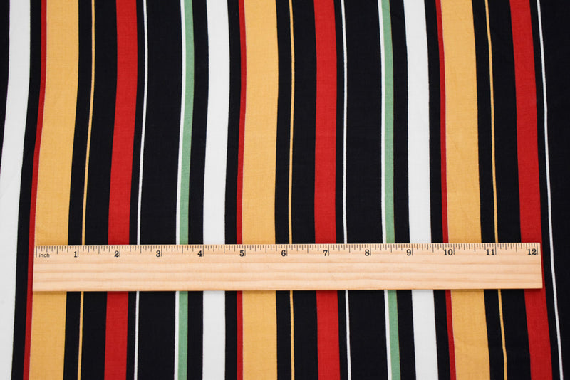 Black-Red-Multi Rayon Stripe Printed Challis Woven Fabric