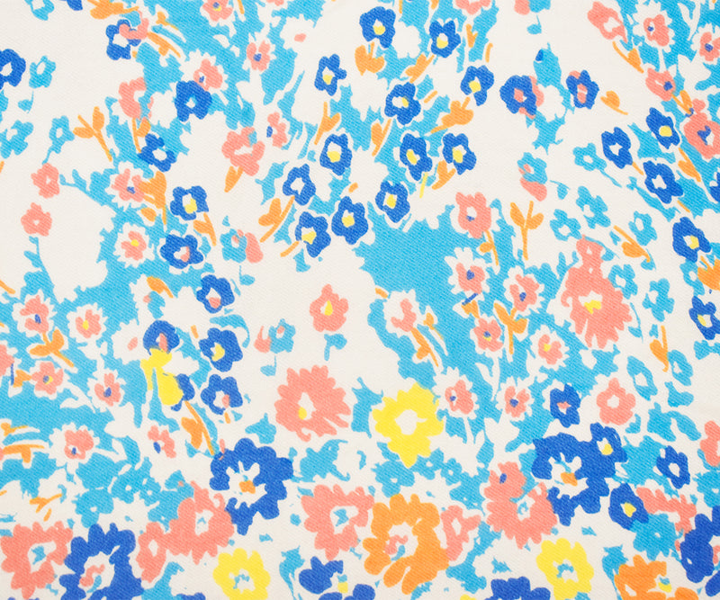 Aqua Blue-Orange-Multi Poly Floral Printed Chiffon Woven Fabric