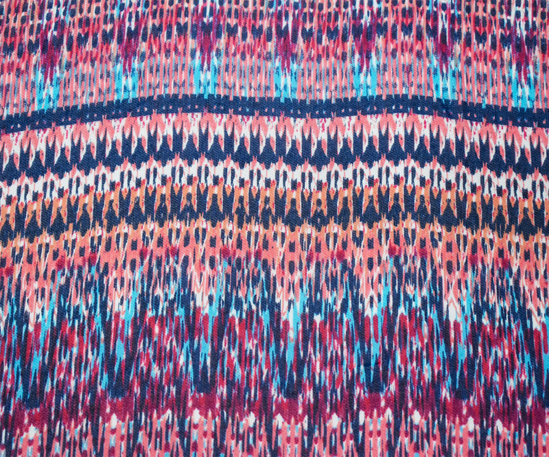 Navy-Coral-Multi Poly Aztec Ikat Pattern Printed Chiffon Woven Fabric