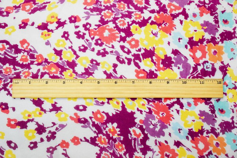 Red-Orange-Multi Poly Floral Printed Chiffon Woven Fabric