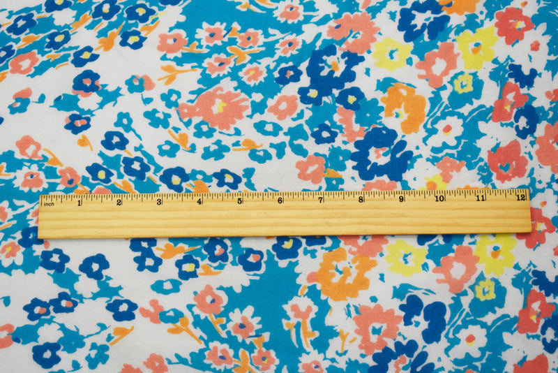 Blue-Orange-Multi Polyester Floral Printed Chiffon Woven Fabric