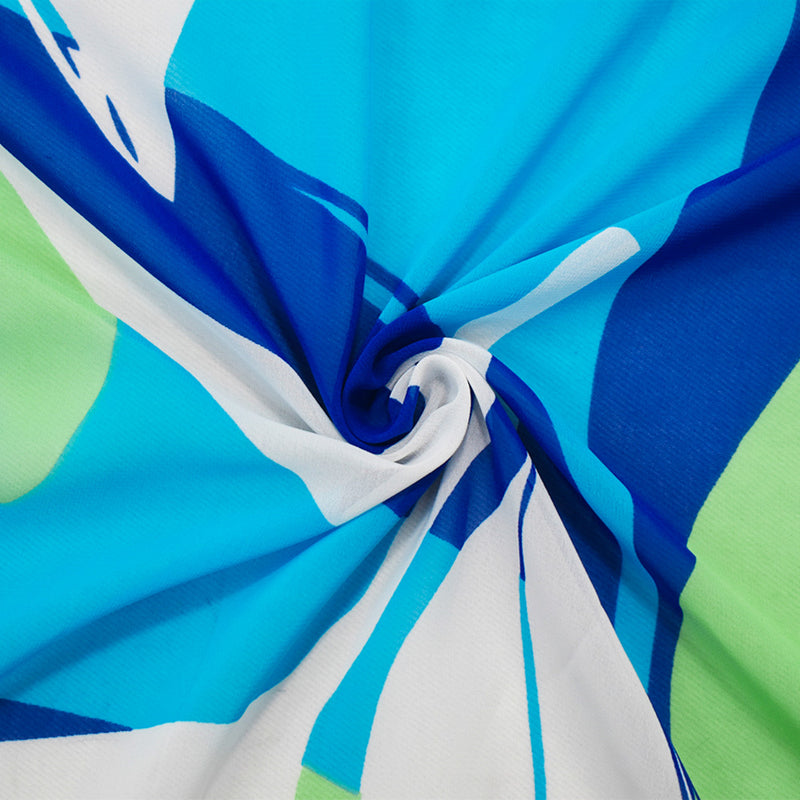 1 3/4 YD PC-Blue-Green-Multi Polyester Leaves Printed Chiffon Woven Fabric