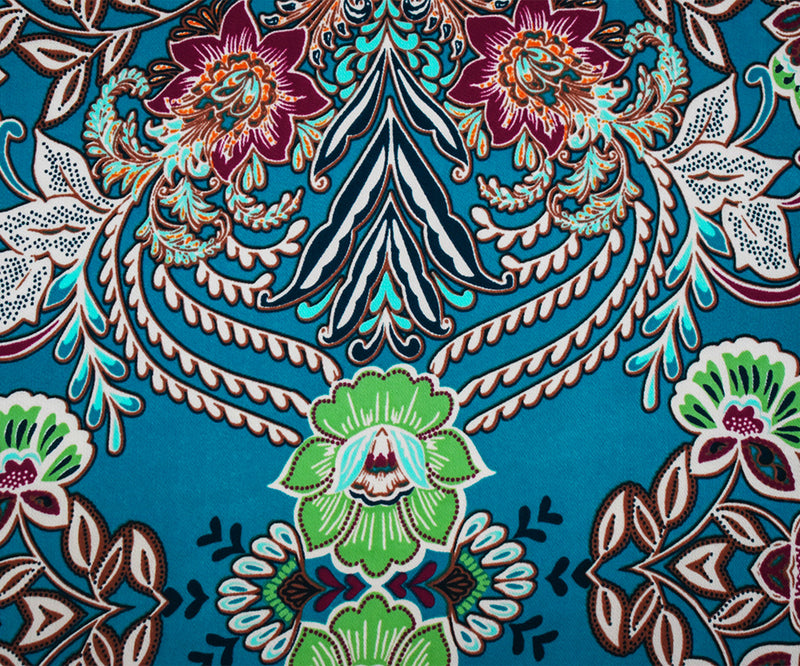 Teal-Green-Multi Poly Floral Baroque Printed Chiffon Woven Fabric