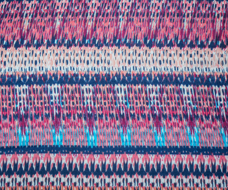 Navy-Coral-Multi Poly Aztec Ikat Printed Chiffon Woven Fabric