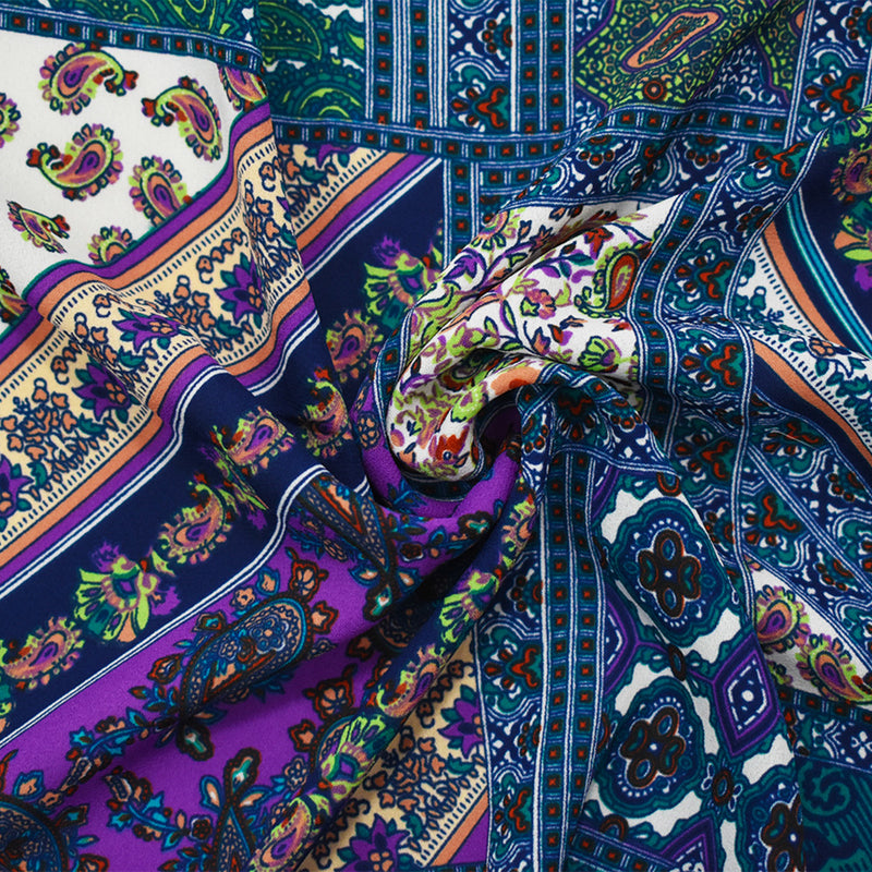 Deep Teal-Blue-Multi Paisley Bandana Printed Momie Georgette Woven Fabric
