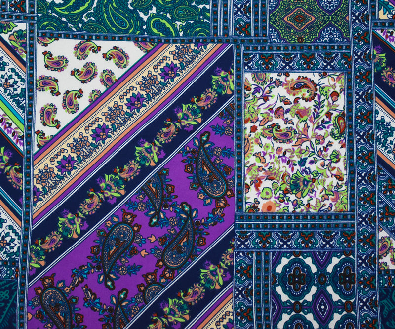 Deep Teal-Blue-Multi Paisley Bandana Printed Momie Georgette Woven Fabric