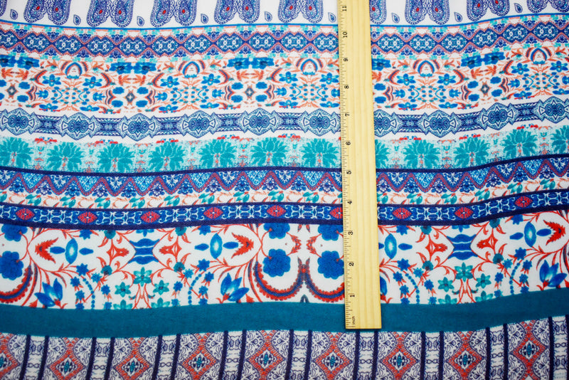 Tuquoise-Orange-Multi Multi Pattern Printed Chiffon Woven Fabric