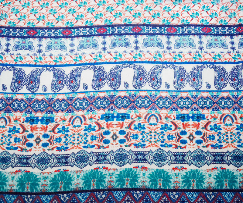 Tuquoise-Orange-Multi Multi Pattern Printed Chiffon Woven Fabric