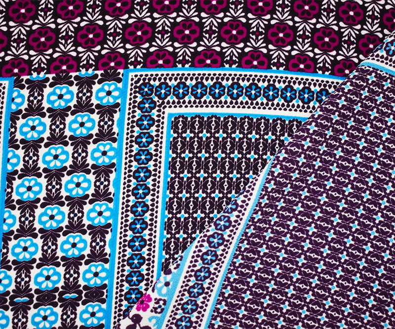 Deep Purple-Multi Poly Border Printed Pebble Crepe Woven Fabric