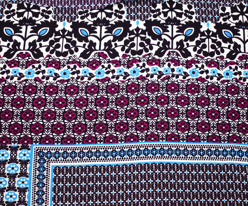 Deep Purple-Multi Poly Border Printed Pebble Crepe Woven Fabric