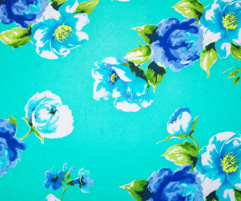 Teal-Blue-Multi Polyester Floral Printed Chiffon Woven Fabric