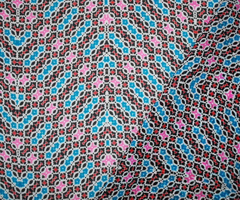Orange-Pink-Multi Poly Abstract Geometric Printed Chiffon Woven Fabric