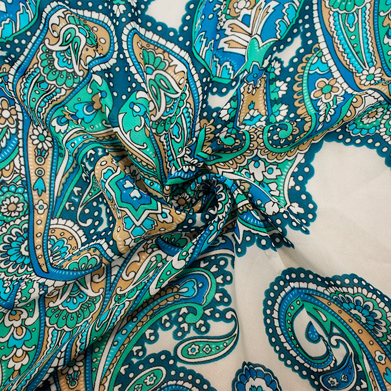 3 YD PC-Turquoise-Multi Poly Paisley Baroque Printed Chiffon Woven Fabric