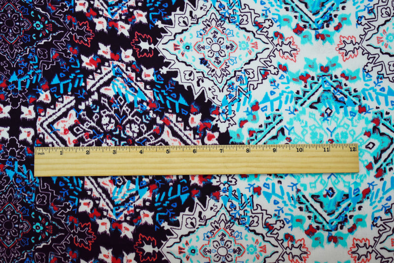 Purple-Aqua-Multi Poly Aztec Printed Momie Georgette Crepe Woven Fabric