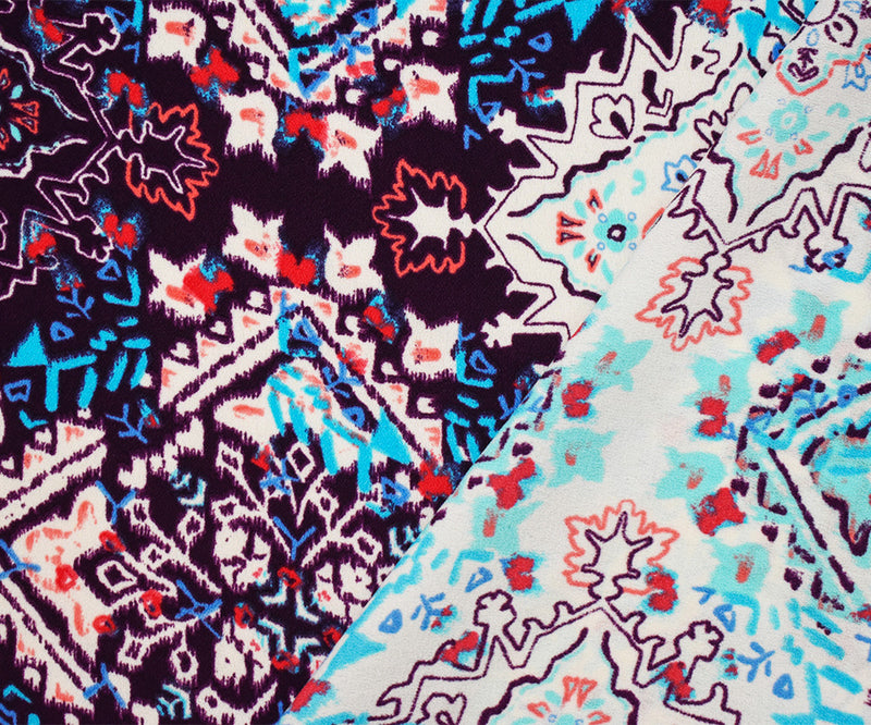 Purple-Aqua-Multi Poly Aztec Printed Momie Georgette Crepe Woven Fabric