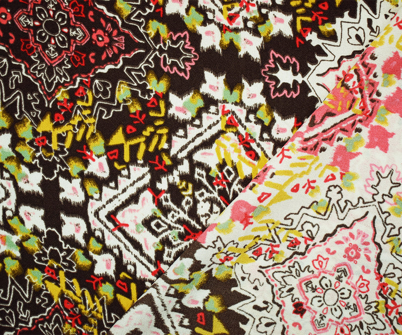Orange-Brown-Multi Poly Aztec Printed Georgette Crepe Woven Fabric