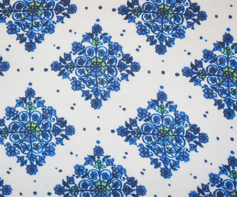 Blue-Green-White Poly Border Printed Chiffon Woven Fabric