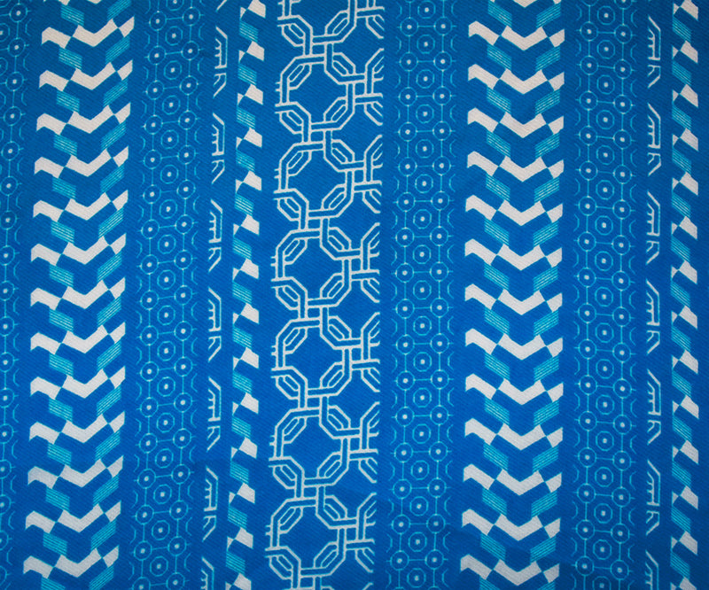 Bright Blue-White Moroccan Geo Striped Printed Chiffon Woven Fabric