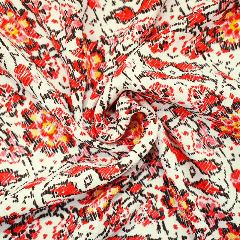 Orange-Brown-Multi Poly Floral Border Printed Crepe Georgette Woven Fabric