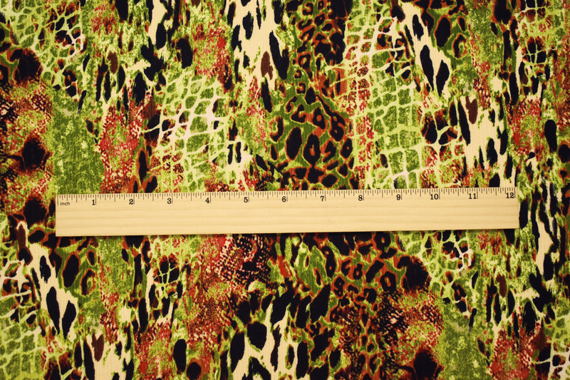4 YD PC-Green-Brown-Multi Poly Abstract Animal Printed Textured Crepe Woven Fabric