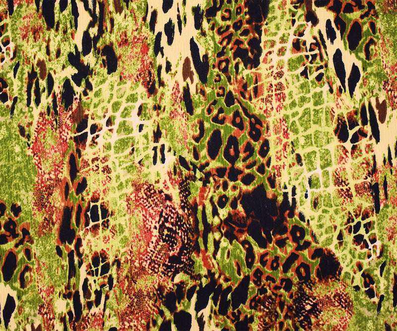 4 YD PC-Green-Brown-Multi Poly Abstract Animal Printed Textured Crepe Woven Fabric