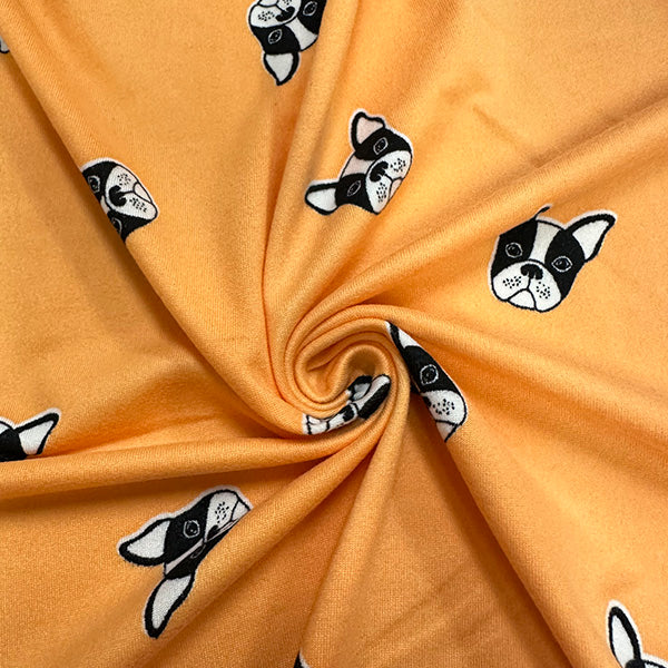 Light Orange Bulldog Print Double Brushed Jersey Knit Fabric